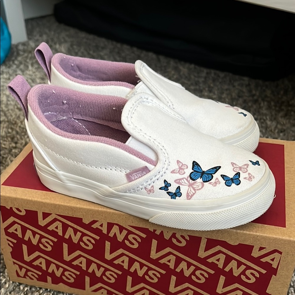 Vans White and Purple Sneakers with Classic Slip-On Design